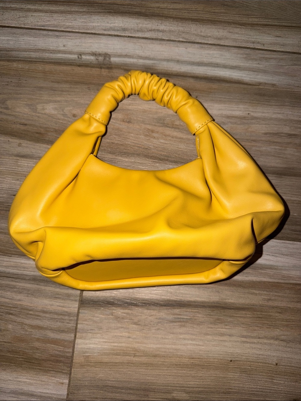 Yellow Ruched Handle Women's Shoulder Bag